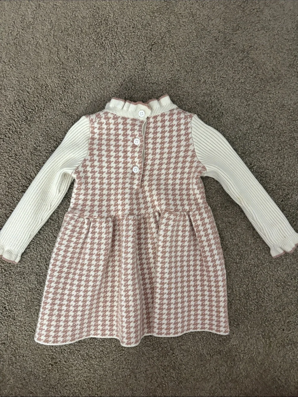 Janie and Jack Cream and Brown Houndstooth Knit Dress